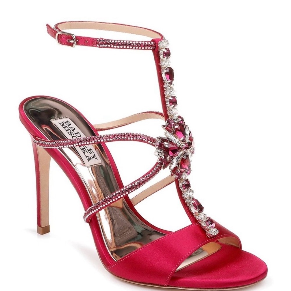 Badgley Mischka Pink Satin Crystal Heels